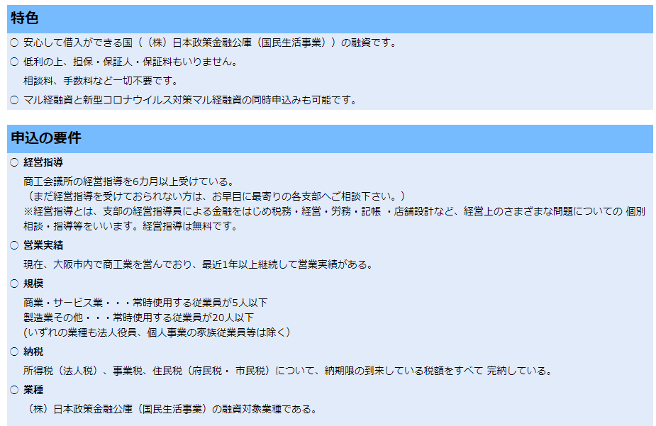 マル経融資の特色、申込要件