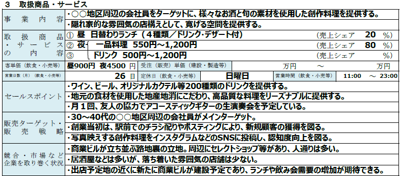 取扱商品・サービス記載例